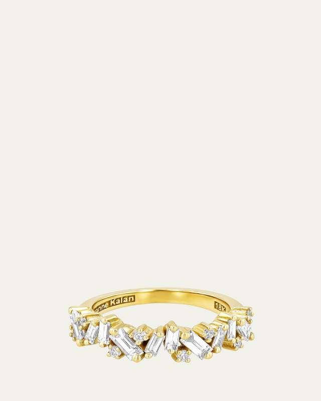 18K Yellow Gold Fireworks New Classic Mix Half Eternity Band with White Diamond Rounds and Baguettes